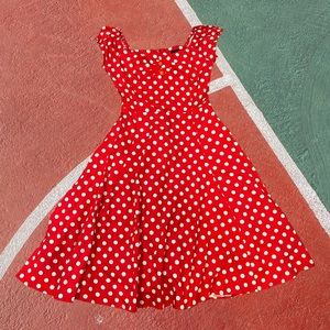 Collectif Dolores red and white polka dot midi dress
